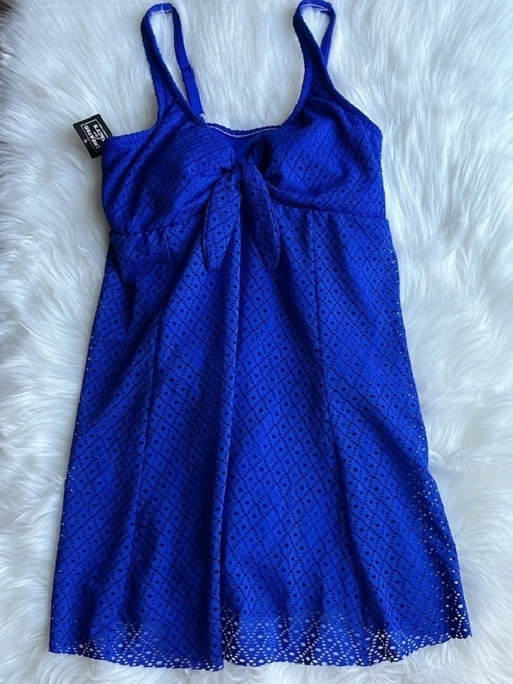 🆕 Swim Solutions Swim Dress  Tie Knot Front Tummy-Control 16W Cobalt Blue - Picture 6 of 11